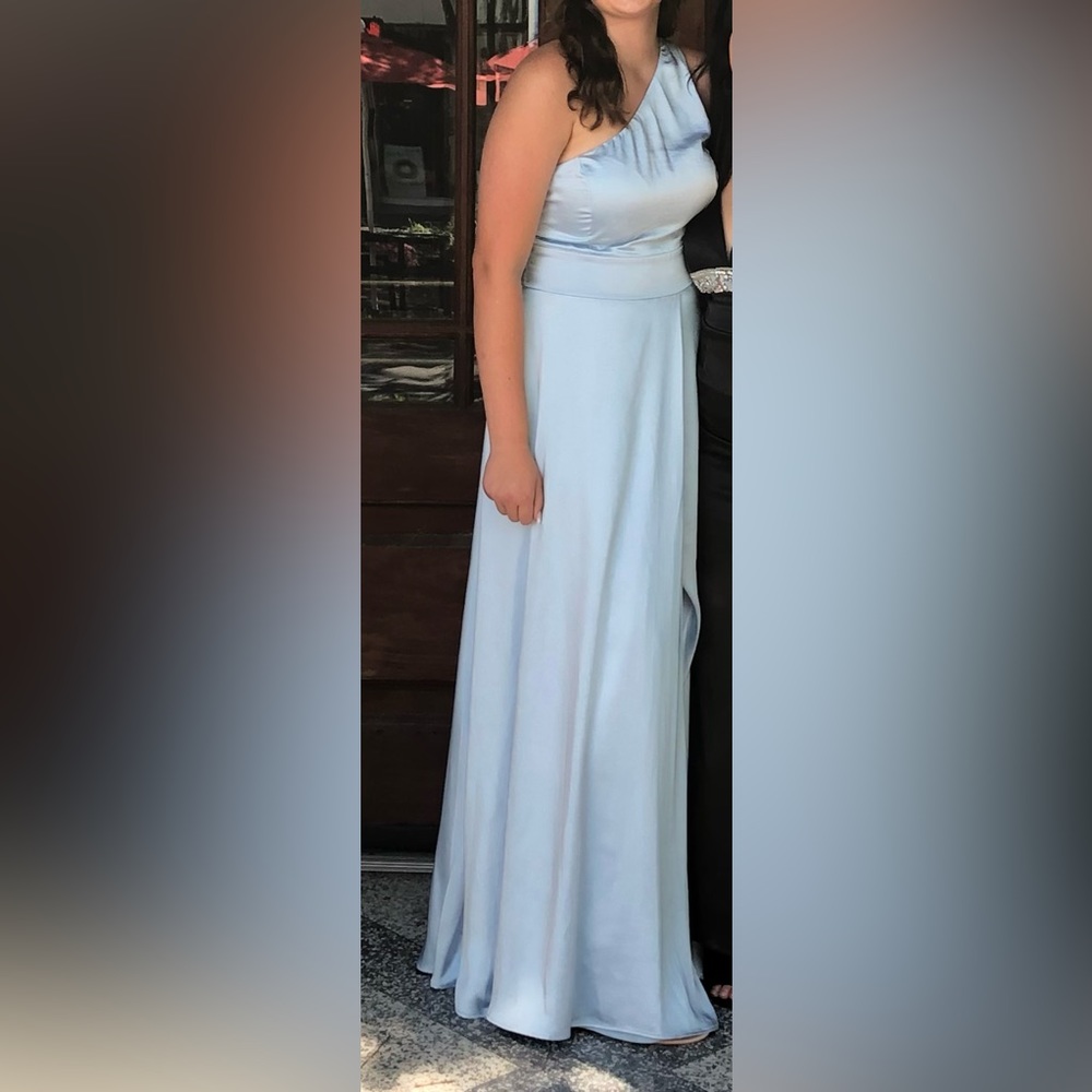 Blue satin one shoulder formal dress